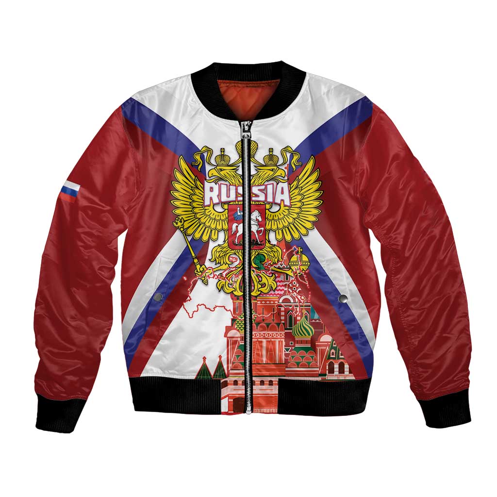 Russia Day Bomber Jacket Coat Of Arms With Saint Basil's Cathedral