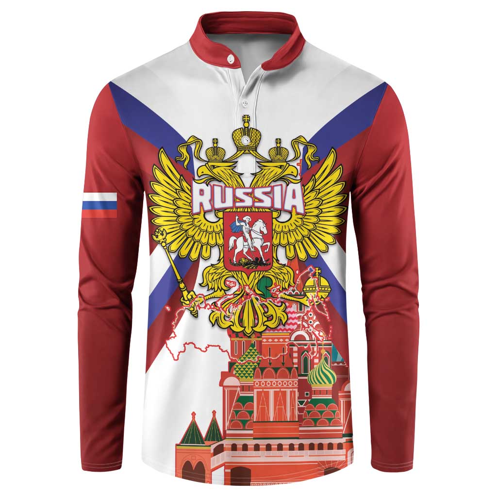 Russia Day Button Sweatshirt Coat Of Arms With Saint Basil's Cathedral