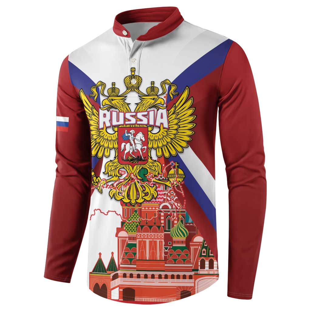 Russia Day Button Sweatshirt Coat Of Arms With Saint Basil's Cathedral