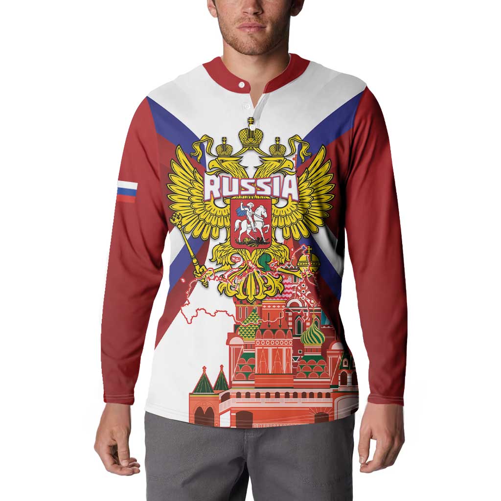 Russia Day Button Sweatshirt Coat Of Arms With Saint Basil's Cathedral