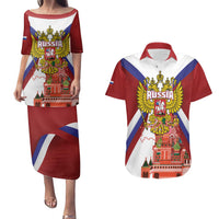 Russia Day Couples Matching Puletasi and Hawaiian Shirt Coat Of Arms With Saint Basil's Cathedral