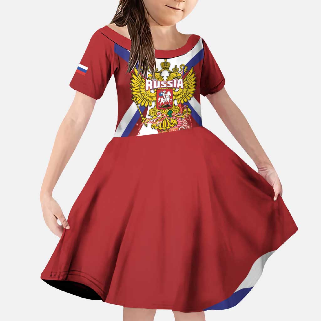 Russia Day Family Matching Long Sleeve Bodycon Dress and Hawaiian Shirt Coat Of Arms With Saint Basil's Cathedral