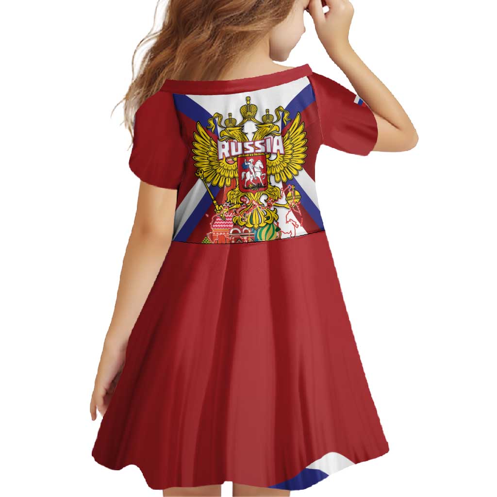 Russia Day Family Matching Long Sleeve Bodycon Dress and Hawaiian Shirt Coat Of Arms With Saint Basil's Cathedral