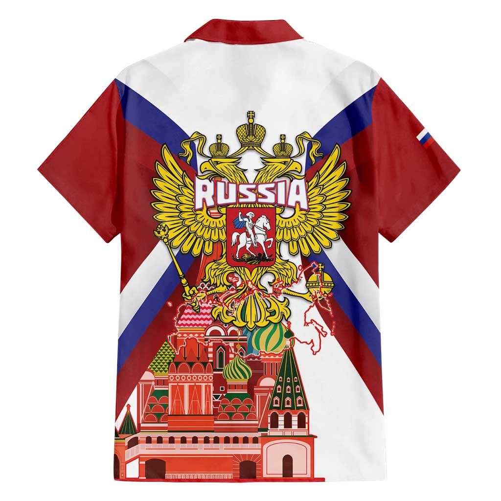 Russia Day Family Matching Long Sleeve Bodycon Dress and Hawaiian Shirt Coat Of Arms With Saint Basil's Cathedral