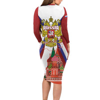 Russia Day Family Matching Long Sleeve Bodycon Dress and Hawaiian Shirt Coat Of Arms With Saint Basil's Cathedral