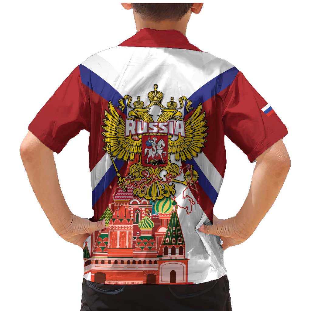 Russia Day Family Matching Mermaid Dress and Hawaiian Shirt Coat Of Arms With Saint Basil's Cathedral