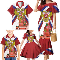 Russia Day Family Matching Mermaid Dress and Hawaiian Shirt Coat Of Arms With Saint Basil's Cathedral