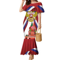 Russia Day Family Matching Mermaid Dress and Hawaiian Shirt Coat Of Arms With Saint Basil's Cathedral