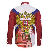 Russia Day Family Matching Off Shoulder Maxi Dress and Hawaiian Shirt Coat Of Arms With Saint Basil's Cathedral