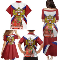 Russia Day Family Matching Puletasi and Hawaiian Shirt Coat Of Arms With Saint Basil's Cathedral
