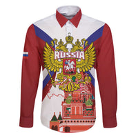 Russia Day Family Matching Tank Maxi Dress and Hawaiian Shirt Coat Of Arms With Saint Basil's Cathedral