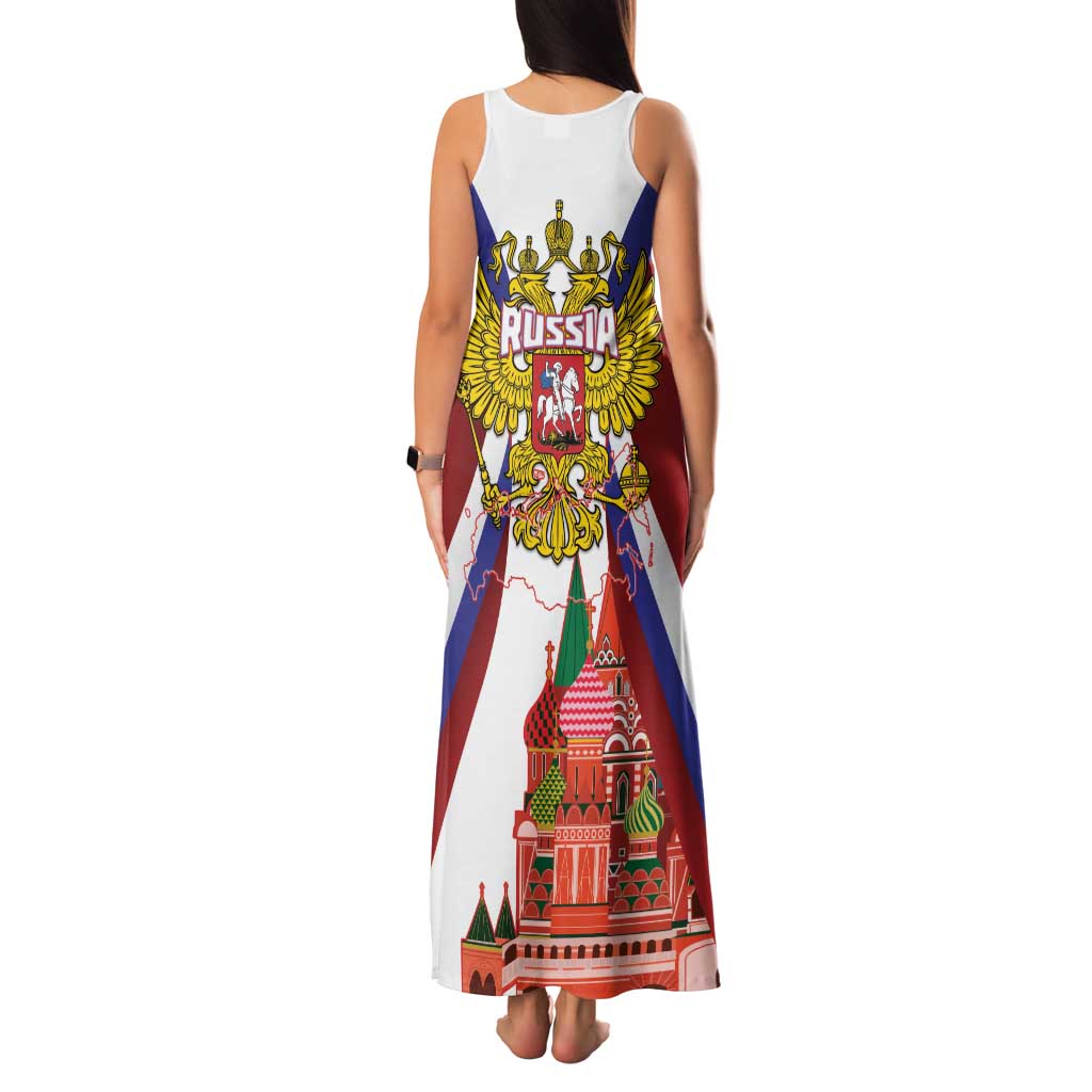 Russia Day Family Matching Tank Maxi Dress and Hawaiian Shirt Coat Of Arms With Saint Basil's Cathedral
