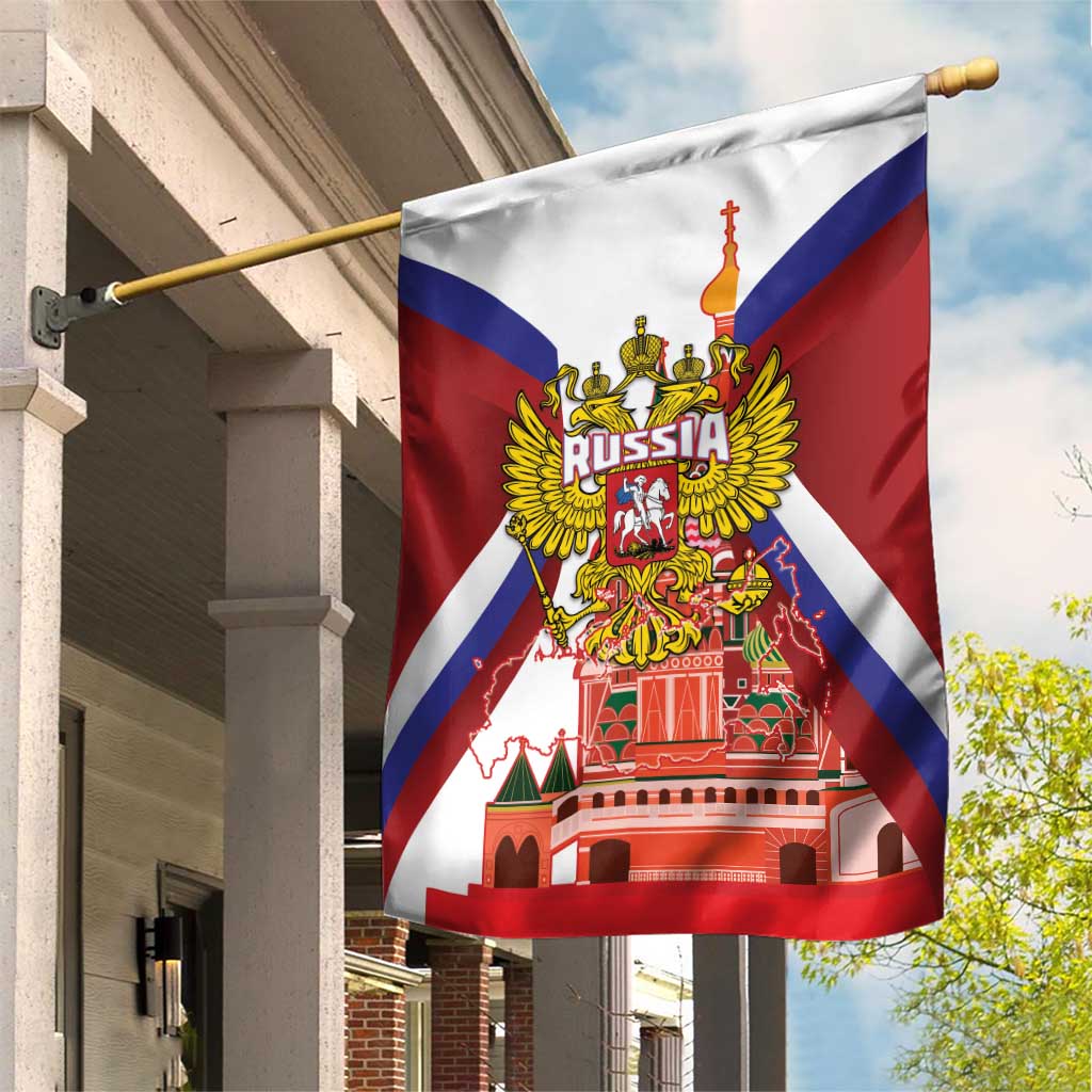 Russia Day Garden Flag Coat Of Arms With Saint Basil's Cathedral