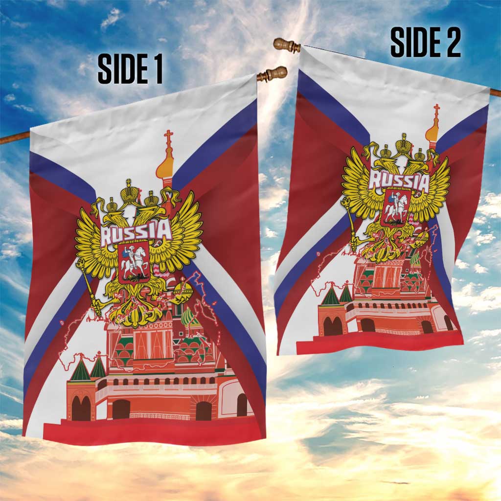 Russia Day Garden Flag Coat Of Arms With Saint Basil's Cathedral