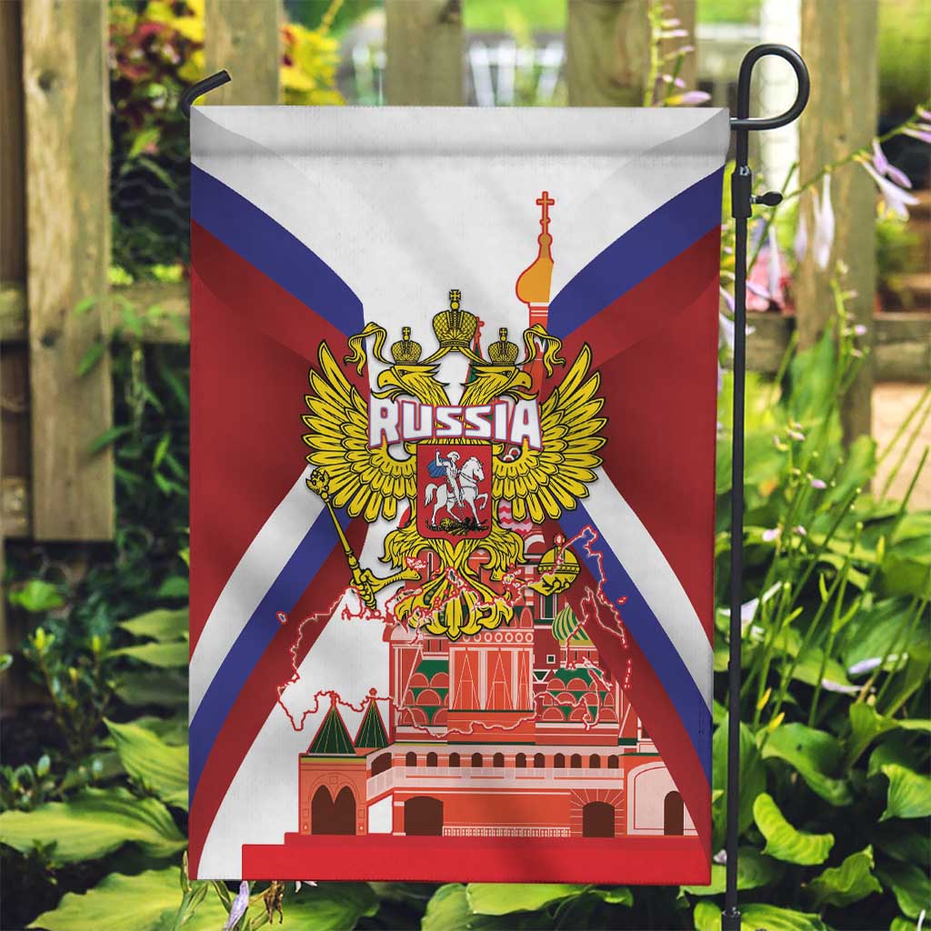 Russia Day Garden Flag Coat Of Arms With Saint Basil's Cathedral