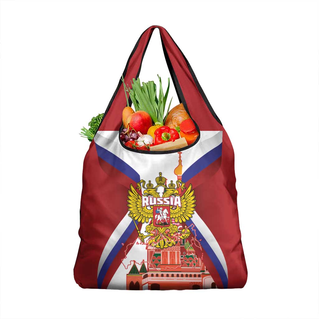 Russia Day Grocery Bag Coat Of Arms With Saint Basil's Cathedral