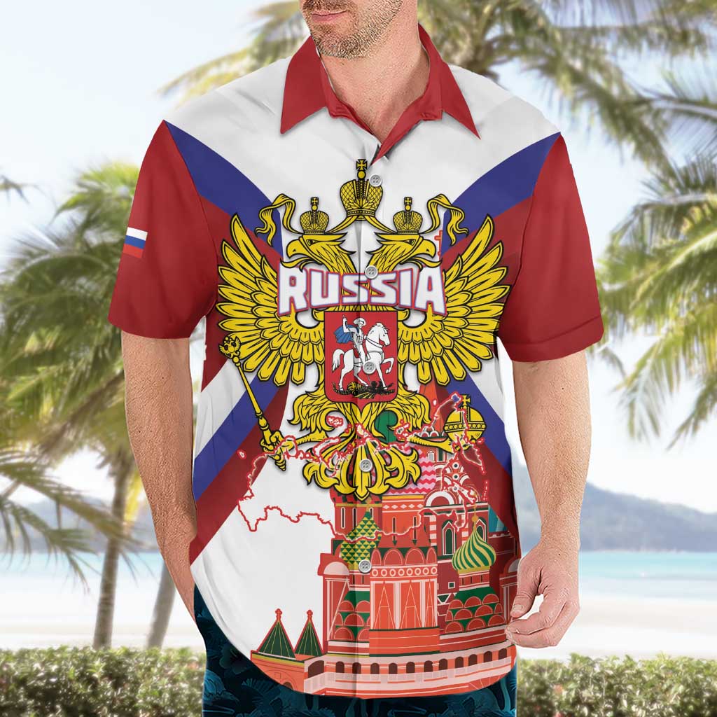Russia Day Hawaiian Shirt Coat Of Arms With Saint Basil's Cathedral
