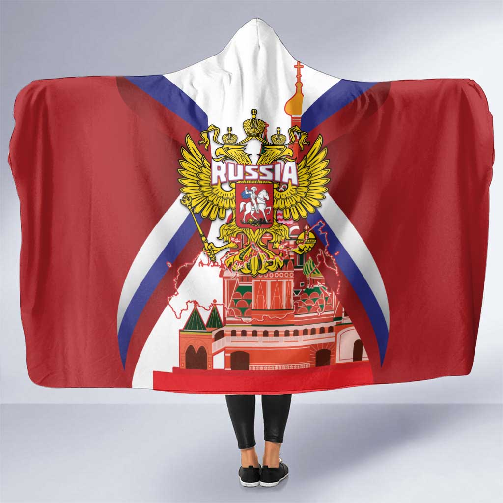 Russia Day Hooded Blanket Coat Of Arms With Saint Basil's Cathedral