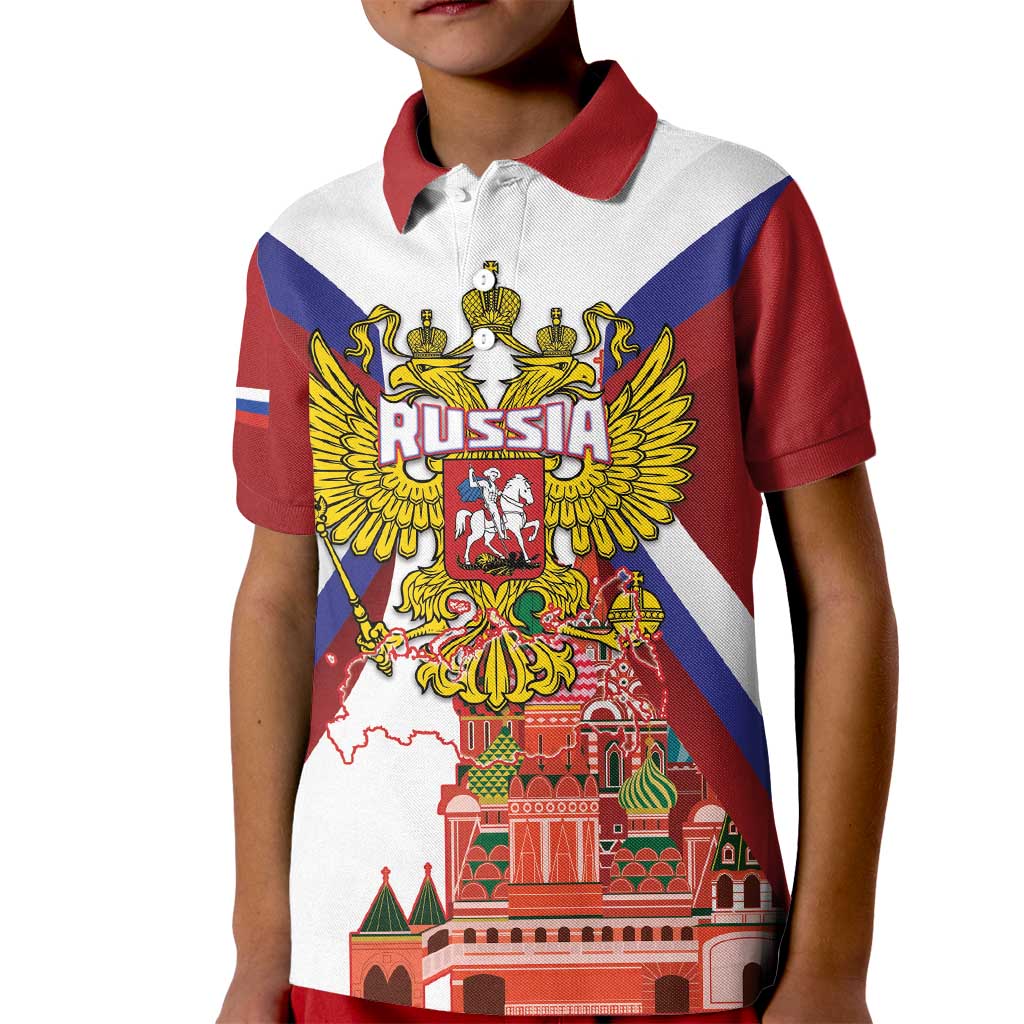 Russia Day Kid Polo Shirt Coat Of Arms With Saint Basil's Cathedral