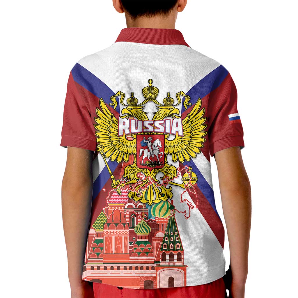 Russia Day Kid Polo Shirt Coat Of Arms With Saint Basil's Cathedral
