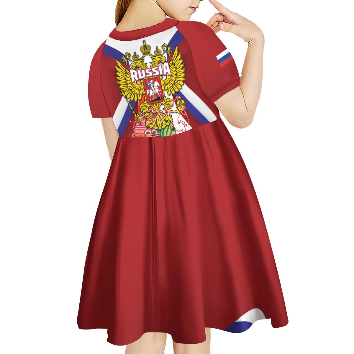 Russia Day Kid Short Sleeve Dress Coat Of Arms With Saint Basil's Cathedral