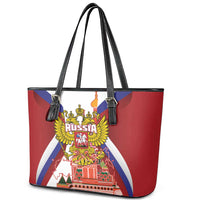 Russia Day Leather Tote Bag Coat Of Arms With Saint Basil's Cathedral