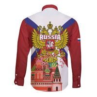 Russia Day Long Sleeve Button Shirt Coat Of Arms With Saint Basil's Cathedral