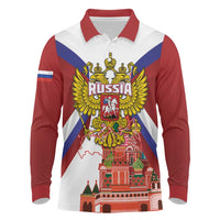 Russia Day Long Sleeve Polo Shirt Coat Of Arms With Saint Basil's Cathedral