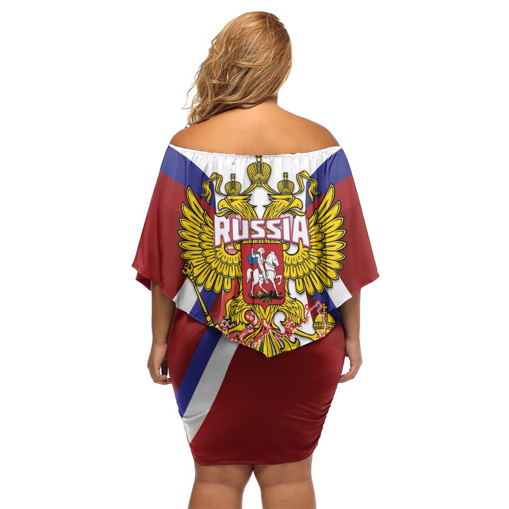 Russia Day Off Shoulder Short Dress Coat Of Arms With Saint Basil's Cathedral