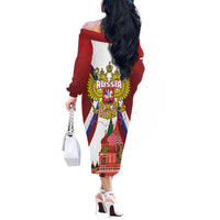 Russia Day Off The Shoulder Long Sleeve Dress Coat Of Arms With Saint Basil's Cathedral