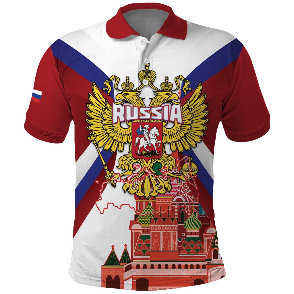 Russia Day Polo Shirt Coat Of Arms With Saint Basil's Cathedral