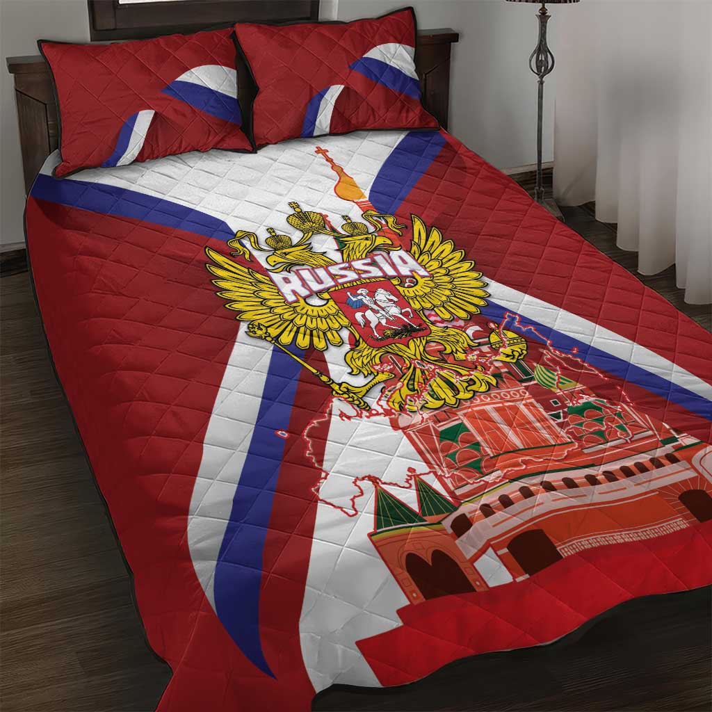 Russia Day Quilt Bed Set Coat Of Arms With Saint Basil's Cathedral