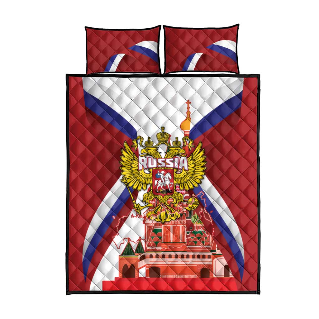 Russia Day Quilt Bed Set Coat Of Arms With Saint Basil's Cathedral