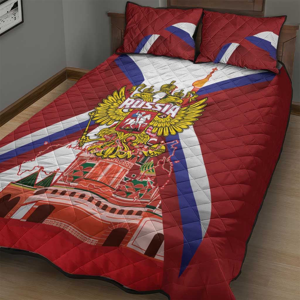 Russia Day Quilt Bed Set Coat Of Arms With Saint Basil's Cathedral