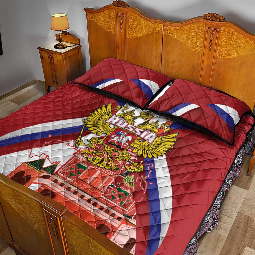 Russia Day Quilt Bed Set Coat Of Arms With Saint Basil's Cathedral