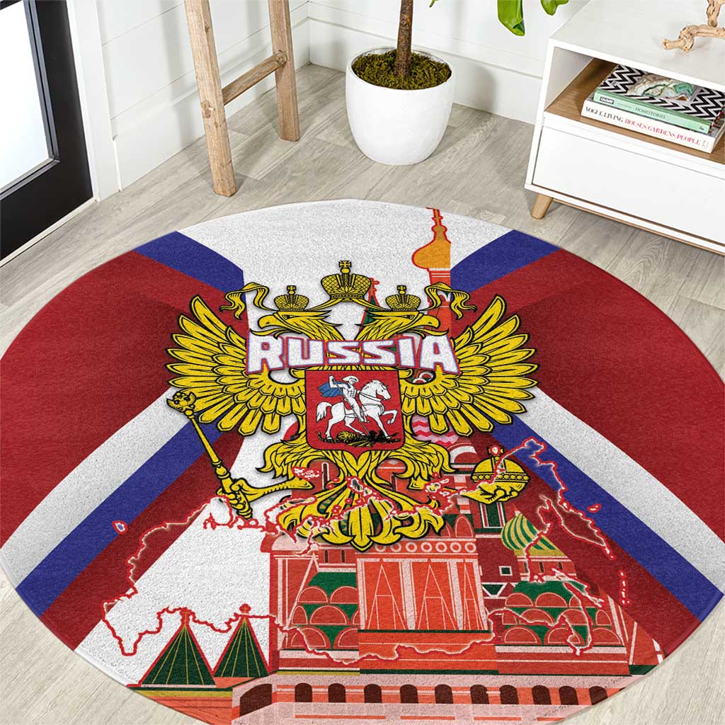 Russia Day Round Carpet Coat Of Arms With Saint Basil's Cathedral