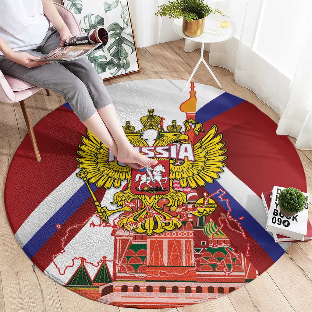 Russia Day Round Carpet Coat Of Arms With Saint Basil's Cathedral