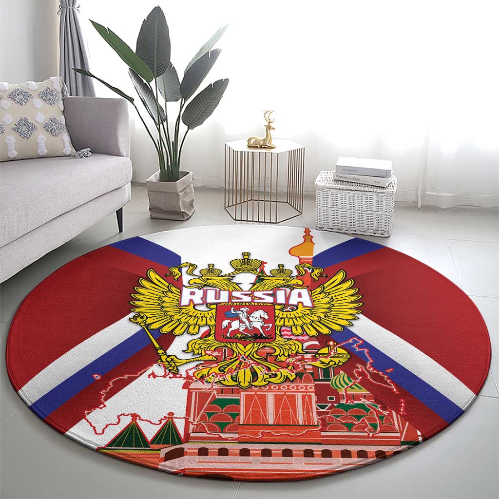 Russia Day Round Carpet Coat Of Arms With Saint Basil's Cathedral