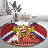 Russia Day Round Carpet Coat Of Arms With Saint Basil's Cathedral