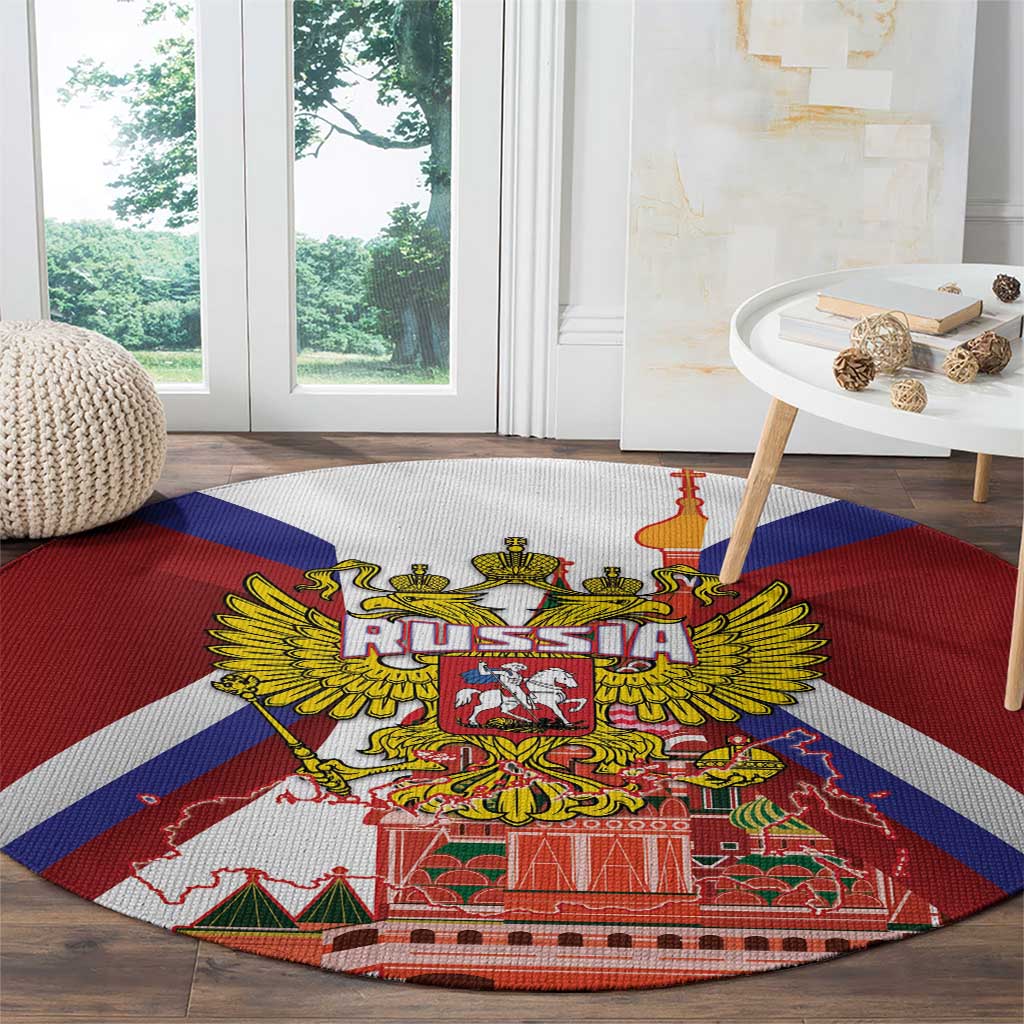 Russia Day Round Carpet Coat Of Arms With Saint Basil's Cathedral