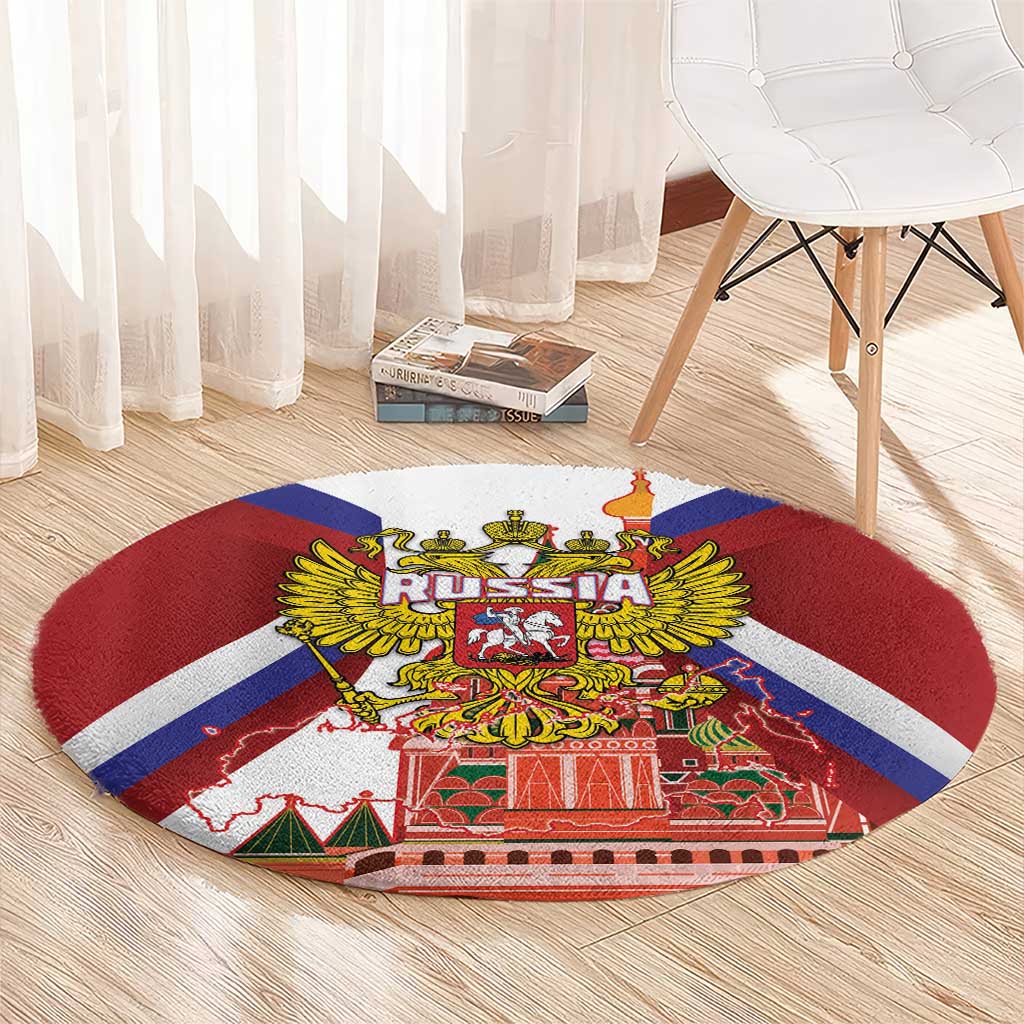 Russia Day Round Carpet Coat Of Arms With Saint Basil's Cathedral