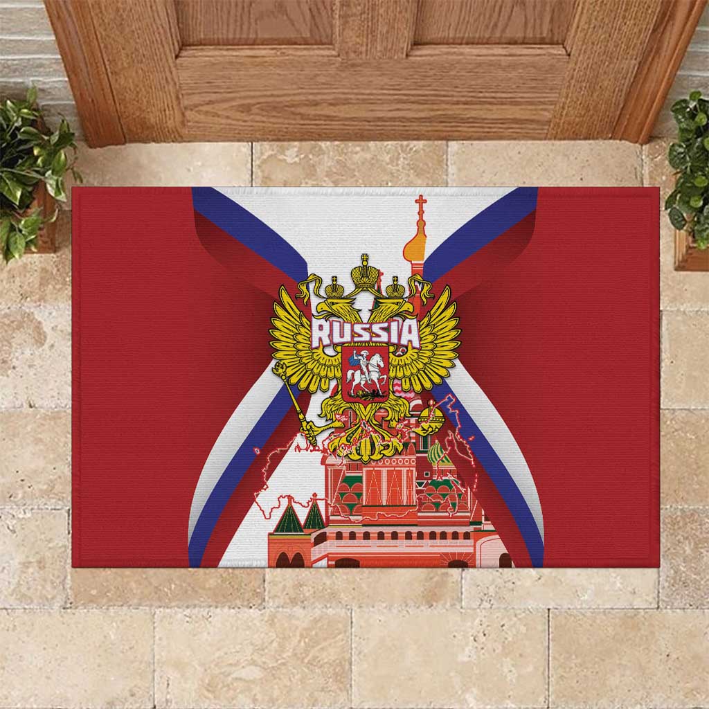 Russia Day Rubber Doormat Coat Of Arms With Saint Basil's Cathedral