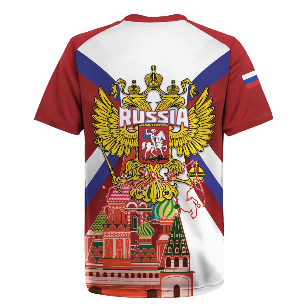 Russia Day Rugby Jersey Coat Of Arms With Saint Basil's Cathedral