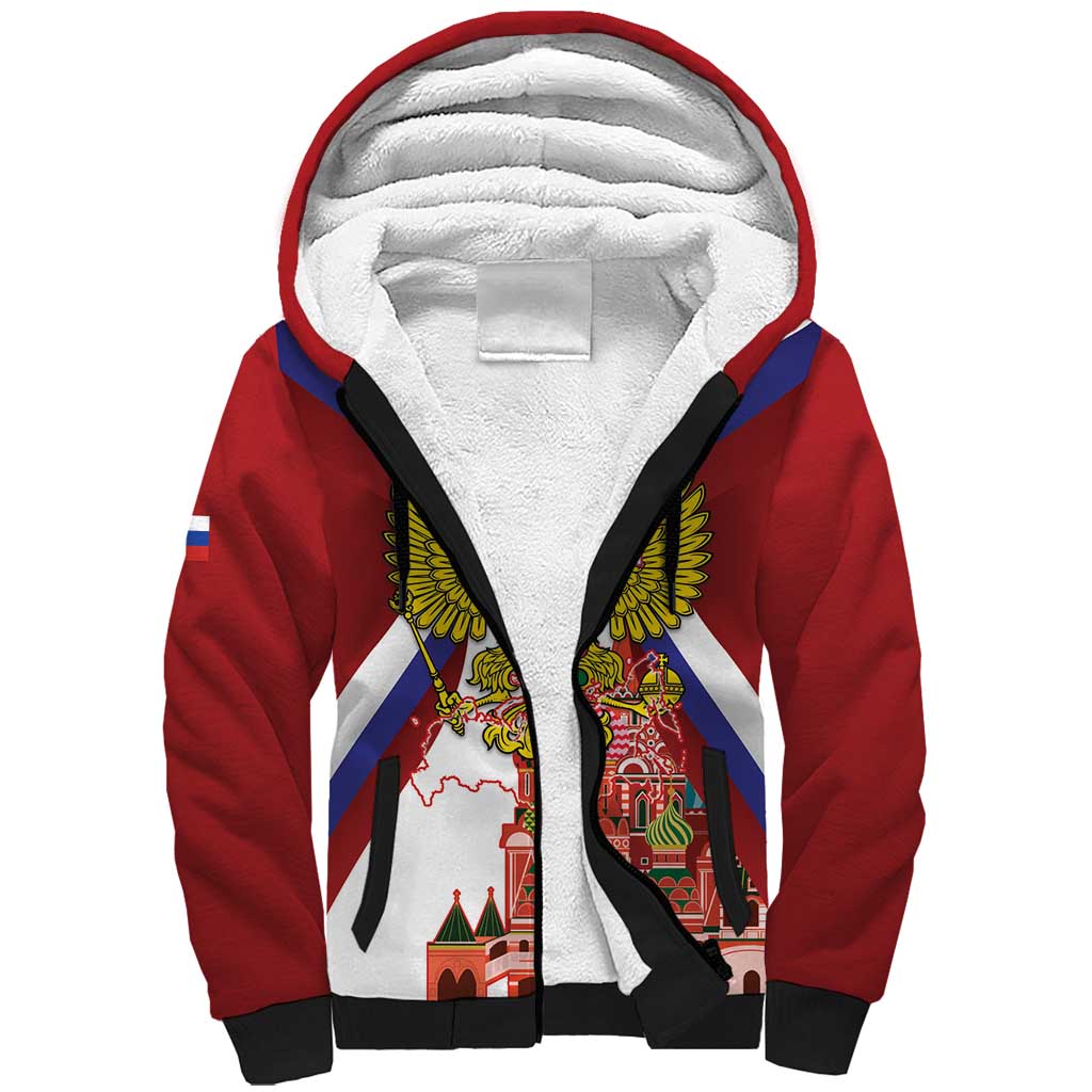 Russia Day Sherpa Hoodie Coat Of Arms With Saint Basil's Cathedral