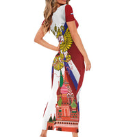 Russia Day Short Sleeve Bodycon Dress Coat Of Arms With Saint Basil's Cathedral