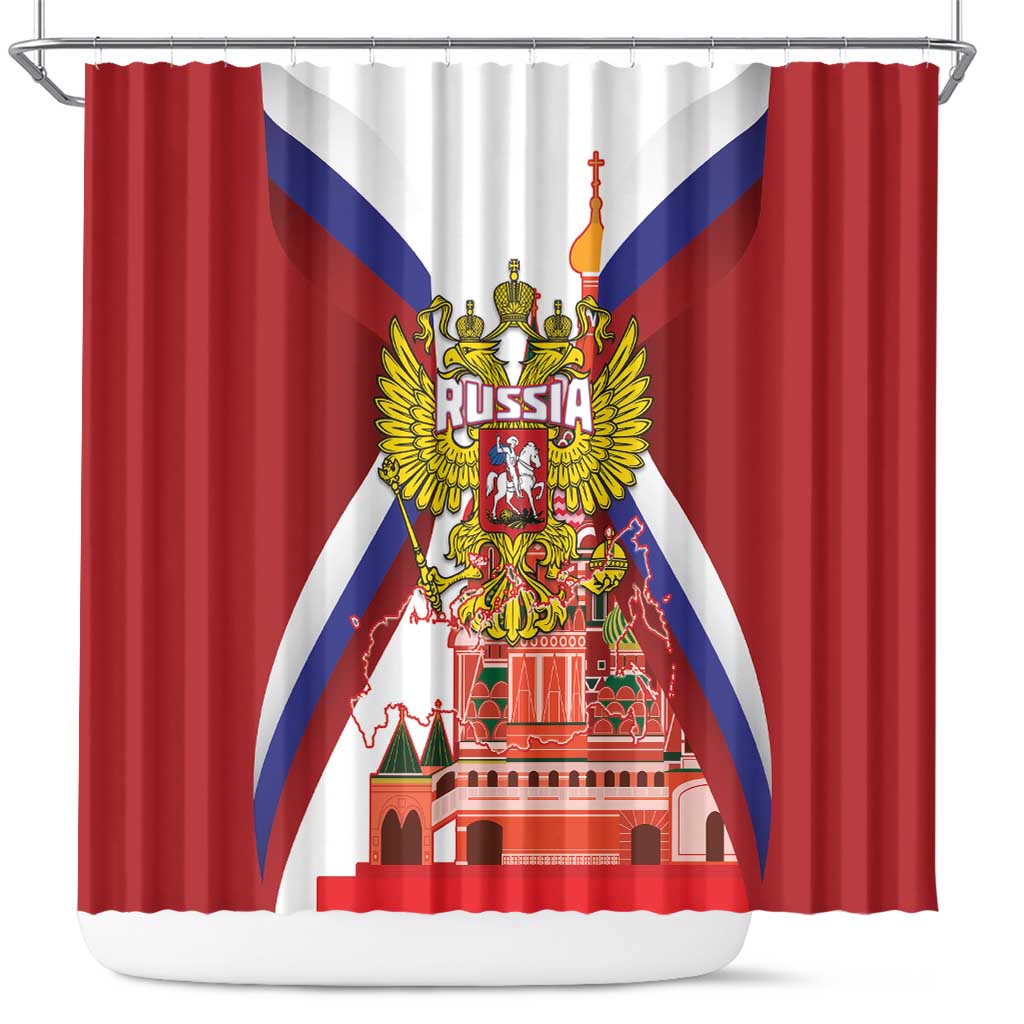 Russia Day Shower Curtain Coat Of Arms With Saint Basil's Cathedral