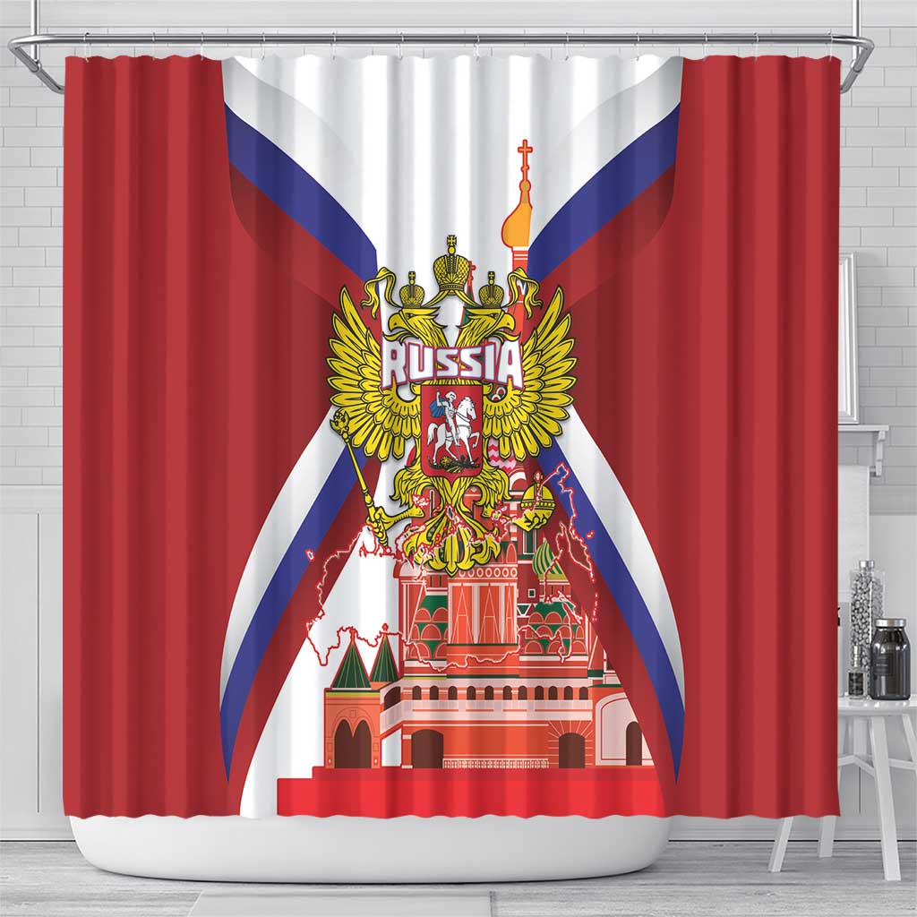 Russia Day Shower Curtain Coat Of Arms With Saint Basil's Cathedral