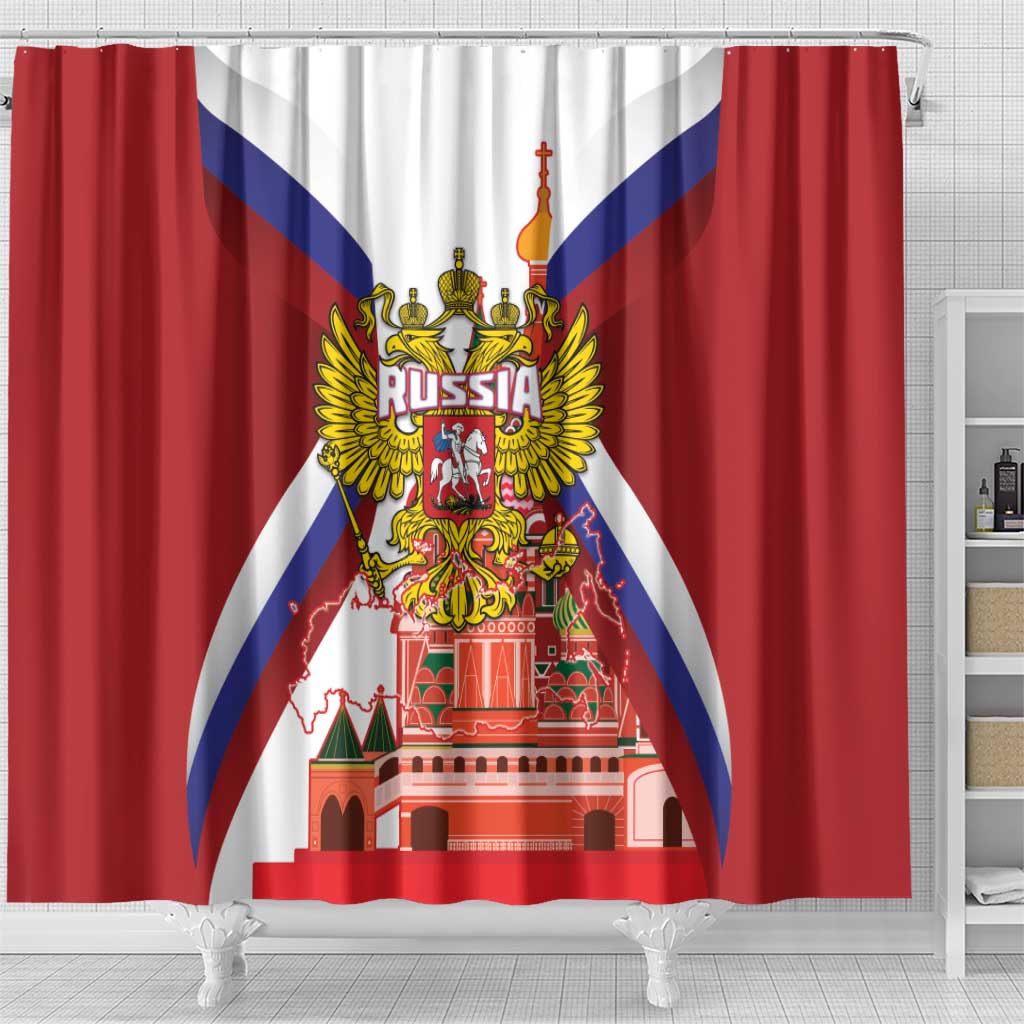 Russia Day Shower Curtain Coat Of Arms With Saint Basil's Cathedral