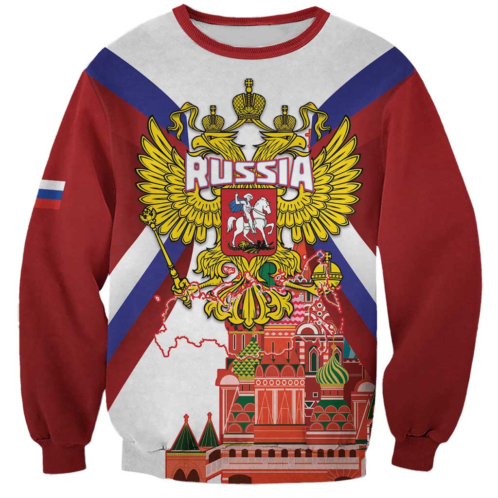 Russia Day Sweatshirt Coat Of Arms With Saint Basil's Cathedral