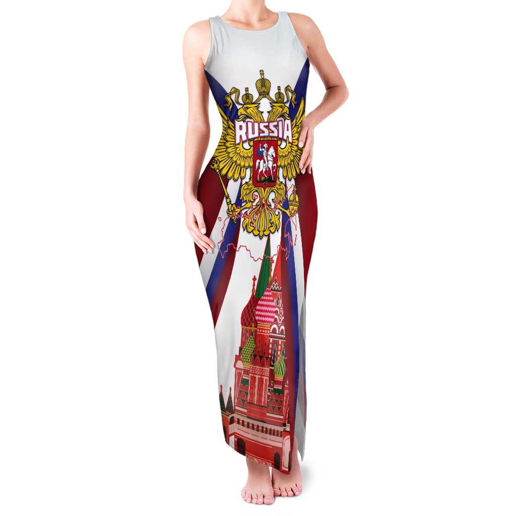 Russia Day Tank Maxi Dress Coat Of Arms With Saint Basil's Cathedral